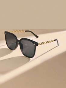 1 Pair Of Vintage Chain Decorated Girls Fashion Glasses, Suitable For Daily Life And Outdoor Travel, Suitable For Summer Beach Vacation, Outdoor, Travel Sunglasses Chain Retro Style Oversized Square Frame, Suitable For Going Out Wear, Back To School