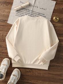 1 件女童休闲印花圆领运动衫，学生长袖上衣，秋冬