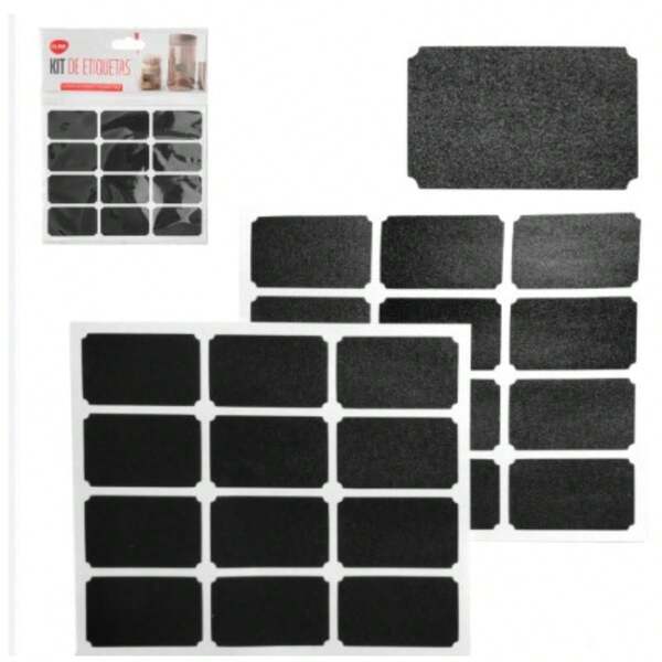Kit 24 Mini Etiquetas Adesivas em Vinil Lousa Preta 5x3 cm