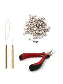 Hair Extensions Tools Kit 100 Pcs Black Dark Brown Light Brown Gold Micro Ring Beads 1 Micro Beads Plier 1 Hook Needle Pulling - Multicolor - View 10