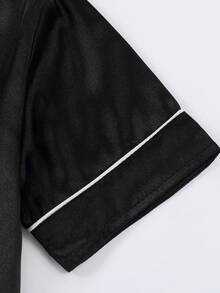 Girls Pajamas, Satin Silky Pjs Set Kids 2Pcs Button-Down Nightwear Sleepwear Gift For Kids - 黑色 - 查看 4