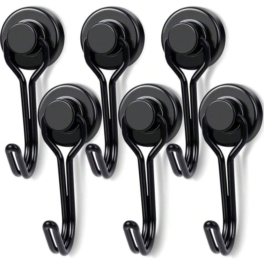 Magnetic Hooks, 30lbs+ Magnet Hook 2025 Cruise Cabin Ship Essentials Heavy Duty Strong Magnets Refrigerator Fridge Hanging For Classroom Beach Vacation Kitchen Grills Home 6pcs (Black) - Silver - View 1