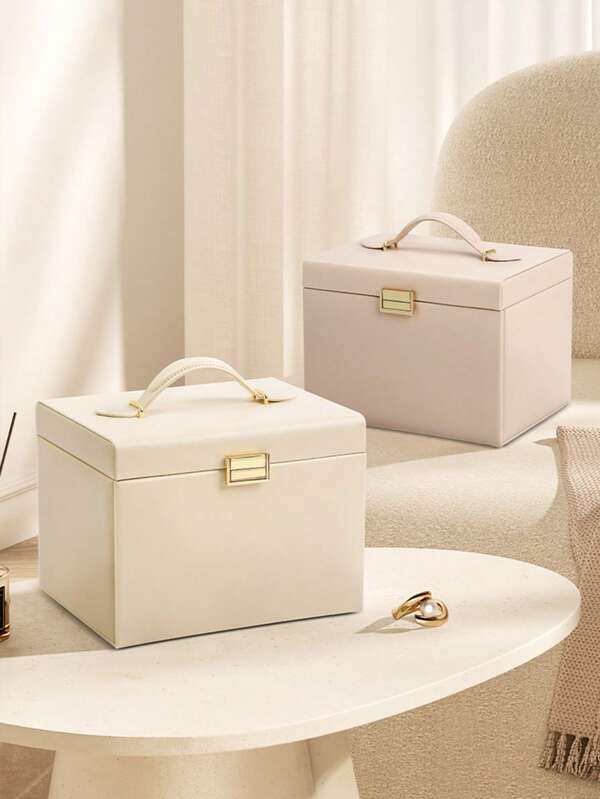 CASEGRACE 1pc Large Capacity 4-Tier Jewelry Box, Jewelry Boxes & Organizers With Handle, 3 Drawers Travel Jewelry Case With Mirror, Jewelry Storage For Earrings Necklace Rings, Valentine Birthday Gift For Women Girl For Women Storage Organizer Travel Essentials Back To School Dormitory Storage