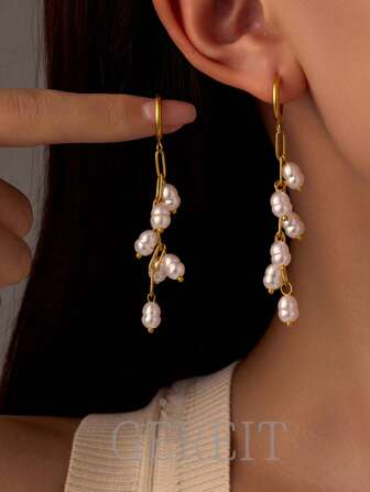 GEREIT 1 par moderiktiga 18K rostfritt stål med tofsformade långa droppörhängen, lämpliga för kvinnor vardagsbruk