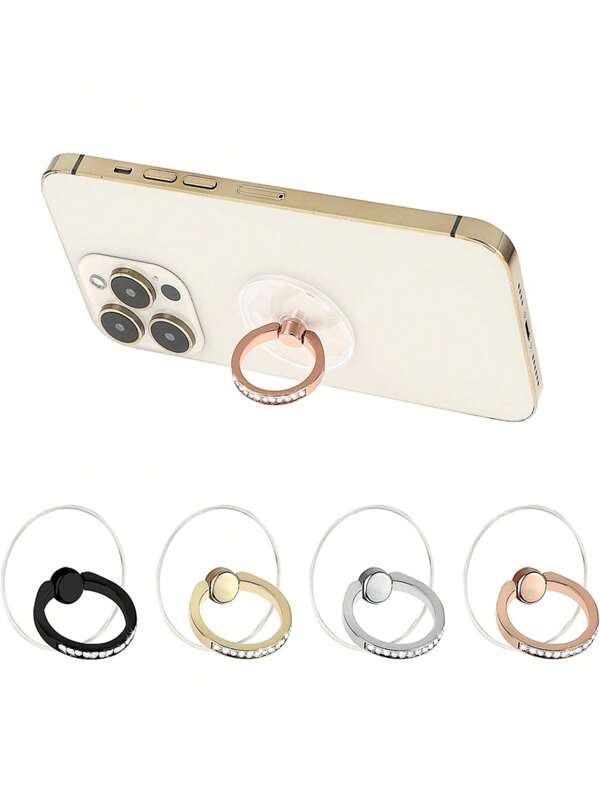 1 Set Soporte de anillo de teléfono de cristal transparente, Soporte de anillo de dedo de metal para teléfono, Soporte de anillo de teléfono de PC acrílico transparente creativo