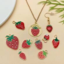 混合 10 件合金滴釉草莓和水果系列吊坠配件，适合 DIY 项链、耳环、钥匙扣首饰制作时尚配饰。 - 彩色 - 查看 7