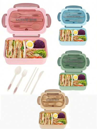 قطعة واحدة مجموعة صندوق الغداء بسعة 1200 مل/40.58 أونصة، تتضمن سكينًا وشوكة وملعقة وأعواد خشبية، مصنوعة من البلاستيك، آمنة للاستخدام في الميكروويف، وحاوية طعام محكمة الإغلاق، مناسبة للموظفين في المكاتب والطلاب والوجبات المحمولة، ضرورية لموسم العودة للمدارس.