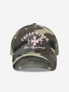 1pc Unisex American Retro Chic Camo Cross Embroidery Baseball Cap, Streetwear Style, Versatile For Summer - Peaked Cap - View 9