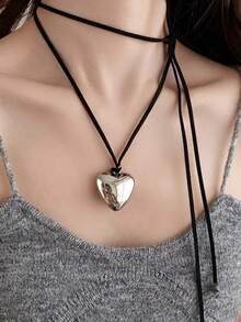 1 件大号心形吊坠项链，适合女士，带可调节扣带