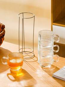 4pcs Stackable Mug Set - Easy Clean Glass Material With Metal Stand, Ideal For Hot Cocoa And Holiday Gatherings, Dishwasher Friendly, Comfortable For Apple Cider, Coffee Or Tea