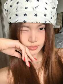 Women Bandana 1pc Ins Star Print Square Scarf Headscarf 70*70cm, Spring And Summer Thin Versatile Pastoral Floral Hair Accessories, Bohemian Style Ladies, Square Scarf, Hairband, Headband, Ladies Headscarf, Multi-Functional Use, Can Be Used As A Belt, Decoration, Headscarf, Shawl, Sarong, Very Suitable For Sun Protection, Daily Wear, Party And Outdoor Travel, Vacation, Gift Giving, School Stuff, College - White - View 3