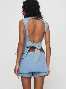 Women Summer Denim Skorts Casual Drawstring Mini Jeans Skirt For Beach Vacation Club Streetwear Aesthetic Clothes