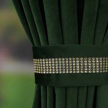 Set Of Velour Curtains With A Voile 400x160cm LUIS A Set Of Two Curtains With A Voile Decorated With Guipure And Golden  The Velour Curtain Set With The Voile LUIS Is An Incredibly Elegant Decorative Element That Will Add A Unique Character To Any Interior. It Is Undoubtedly A Great Combination That Makes The Window Arrangement Look Interesting While Beautifully Covering It. A Charming Set For Any Window The LUIS Set Is Available In Several Color Versions. What Distinguishes This Set From Other Ready-Made Curtains And Voiles? Perfect Color Matching And The Use Of Interesting Decorative Elements. The Curtains Are Made Of Soft Velour Material, Which Brings Coziness To The Room. The Central Element Of The Set Is A Voile Decorated With A Ribbon With Golden  And Delicate Guipure. Both The Curtains And The Voile Can Be Gathered Using The Included Ribbons With . This Set Fits Perfectly In A Children's Room, Living Room, Bedroom, And Kitchen Window. - Army Green - View 6