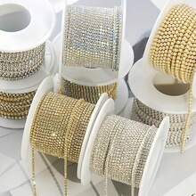 10 Yards/Roll SS6-SS16 AB Color Crystal Rhinestone Chain, Crystal Rhinestone Dense Chain, Gold/Silver Claw Set Diamond Chain, Rhinestone Claw Chain, Rhinestone Decor Chain, Rhinestone Sewing Craft Chain DIY, Elegant Minimalist Body Chain, Rhinestone Decor Chain, Claw Chain, Crystal Rhinestone Chain - Multicolor - View 11