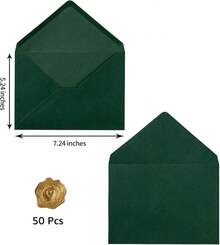 50 Pack A7 Colorful 5x7 Envelopes V Flap Invitation Envelopes 5x7 Cards, Birthday, Weddings, Graduations, Greeting Cards, Shower 5.24 X.24 Inches (Dark Green) - 墨綠色 - 查看 2