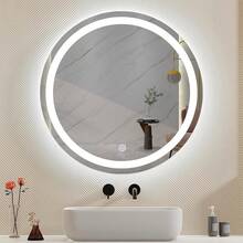 Espejo redondo pared F005-89 luz cálida 60cm diámetro eléctrico marco nude elegante moderno ideal tocador baño decoración - Tipo de Enchufe A USA (110-127V) - Ver 1