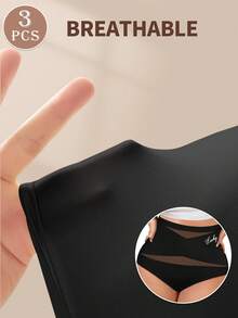 3 件装高腰女士三角裤，塑身收腹裤 - 黑色 - 查看 6