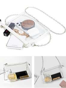 Women's Clear Crossbody Bag Stadium Approved PVC Purse Zipper Transparent Shoulder Bag For Outdoor Activities, Concerts & Sports Events - 銀色 - 查看 2