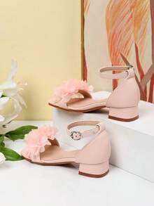 Sandal Musim Panas Ujung Persegi Tumit Persegi Dekorasi Bunga Sepatu Dansa Hak Tinggi Anak Perempuan Sandal Aktivitas Sehari-hari Pertunjukan Siswa - Berwarna merah muda - View 8