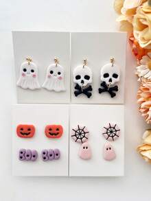 Gothic Pumpkin Skull Styling Jewelry Polymer Clay Cutters, Halloween Accessories Crafting Toolkit-DIY Soft Clay Cutting Mold - For Handmade Earring Making - The Perfect Holiday Gifts For Halloween, Day Of The Dead, And Thanksgiving - Pink - View 12