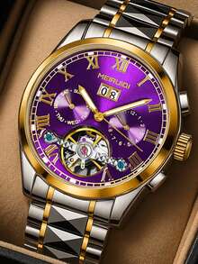 男士多色钢表带时尚商务日历镂空陀飞轮全自动机械腕表 - 均碼 - 查看 8