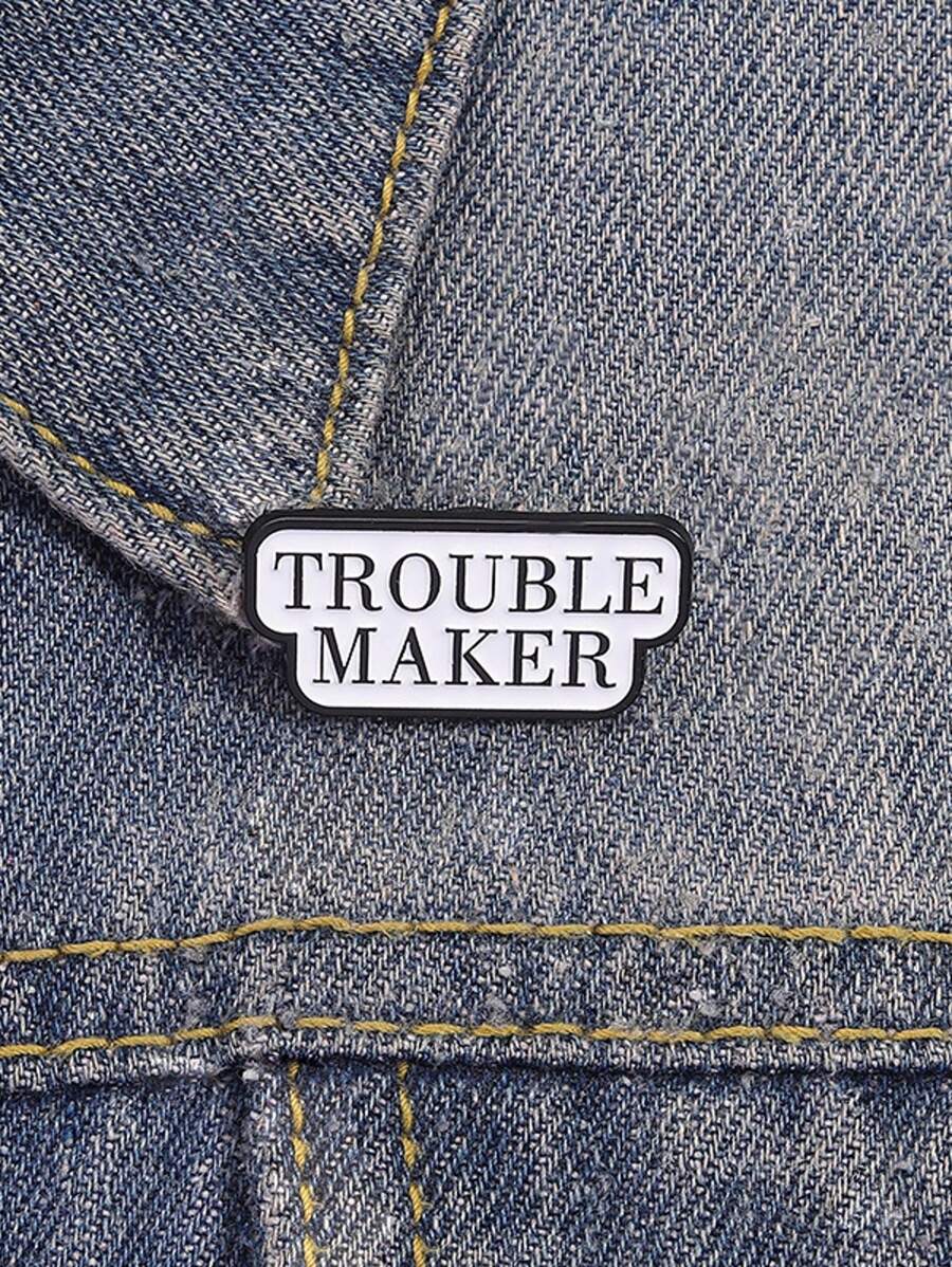 1 件休闲锌合金标语胸针，女士包袋配饰，四季学校礼物 - 黑白 - 查看 1