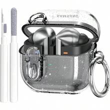 Zij8265 Compatible With Samsung Galaxy Bud 3 Pro Case Buds3 Case Cover Clear Lock Clip With Cleaner Kit Bling Transparent TPU Galaxy Buds Pro 3 Protective Cover Men Women With Carabiner Glitter Clear - ClearGlitter - View 1