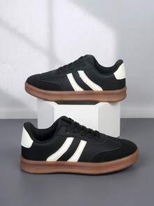 1 Pair Fashionable Lace-Up Trainers For Girls, Suitable For Back To School Season, Student Shoes For Spring & Autumn - Black - View 2