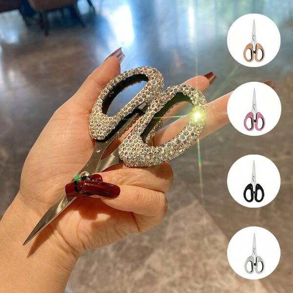 1pc Luxury Rhinestone Stainless Steel Beauty Scissors, Suitable For Nails, Facial Hair & Eyebrows Trimming, Safe And Convenient Grooming & Beauty Tool