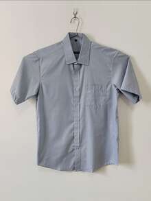 Men's Slim Fit Short Sleeve Dress Shirt With Pocket - Xám - Xem 3
