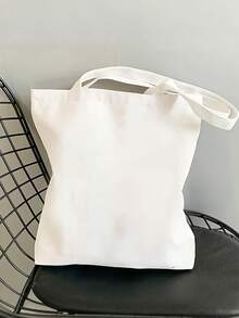 10个/1个帆布手提袋，时尚可重复使用购物袋，手提袋，大容量帆布单肩包，手提袋，米色帆布包，可折叠可重复使用布质手提袋，手绘帆布包，简约大号学生书包，单肩包，包 - 白色 - 查看 1