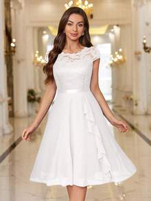 MIUSOL Floral Lace Corset With Ruffle Hem Cocktail Dress, For Valentine's Day - White - View 2