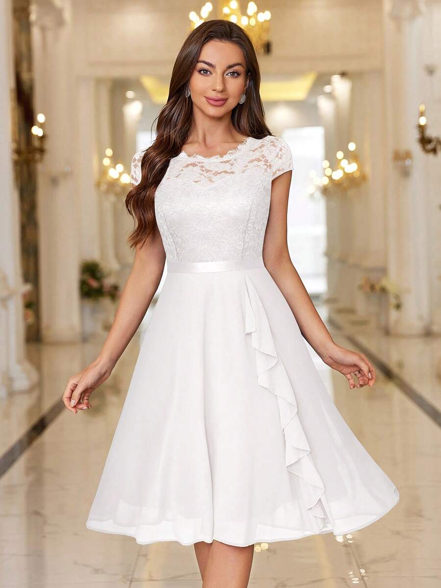 MIUSOL Floral Lace Corset With Ruffle Hem Cocktail Dress, For Valentine's Day