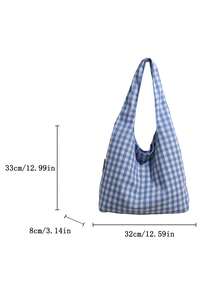 女士时尚大容量背包，彩色格子托特包2025新款，休闲百搭轻便通勤大包，女士购物托特包，沙滩旅行包 - 藍色 - 查看 5