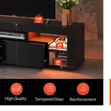 TV Stand, 63 Inch Entertainment Center, Modern TV Console With 2 Drawers For Living Room, LED TV Stand For 60 To 70 Inch TV - 黑色 - 查看 8