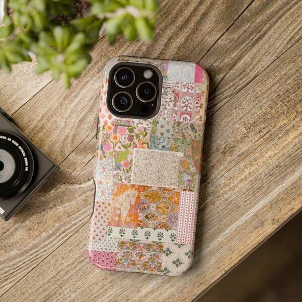 Funda de teléfono con collage de patchwork floral, estética preparatoria, diseño lindo y de flores de verano compatible con iPhone 16, 15, 14, 13 Pro Max, Plus, 12, 11