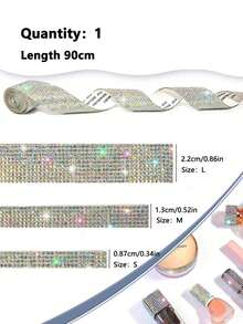 1 条 90 厘米水钻丝带，无限长自粘水钻贴纸丝带，闪闪发光的水晶钻石装饰丝带 - 彩色 - 查看 2