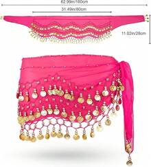 Chiffon Belly Dance Hip Scarf With 128 Coins For Yoga Class - Hot Pink - View 11