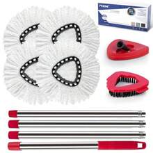 Spin Mop Head Replacement Base Handle Compatible With O Cedar EasyWring 1Tank System 4 Mop Replace Heads 1 Mop Handle 1 Mop Base And 1 Mop Base Scrub Brush Combo Set