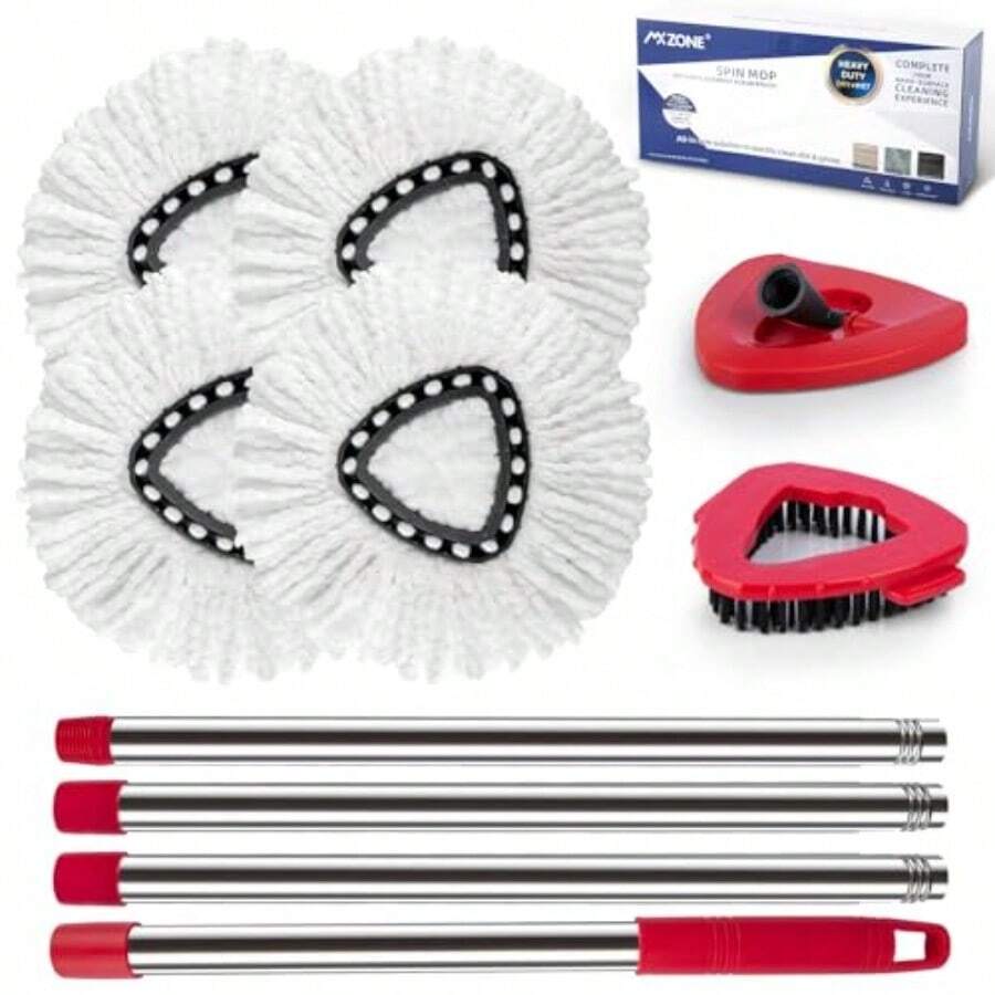 Spin Mop Head Replacement Base Handle Compatible With O Cedar EasyWring 1Tank System 4 Mop Replace Heads 1 Mop Handle 1 Mop Base And 1 Mop Base Scrub Brush Combo Set