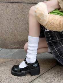 1/4 双女式黑白灰时尚泡泡袜，舒适柔软及膝休闲袜，褶皱袜，绒袜，休闲袜 - 彩色 - 查看 7