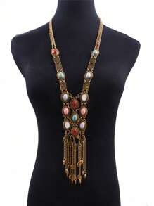 1 pieza Collar con colgante de turquesa bohemio vintage de borlas largas con diseño elegante para mujer, adecuado para regalos, fiestas, uso diario y ocasiones de boda