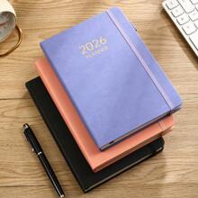 1pc A5 Thick 2026 New English Planner Notebook, 180 Sheets/360 Pages Thick Year Calendar, 365 Daily Plan Agenda Book For Daily Life, Office, School Use, Elastic Band A5 Diary