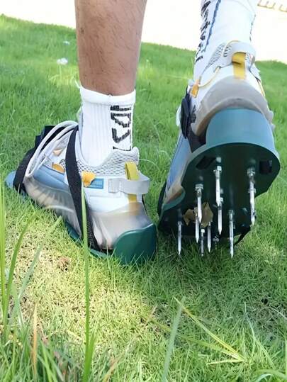 1 Pair Lawn Aerator Shoes - Heavy Duty Inflatable Sandals With 26 Screw Nails & Adjustable Straps For Men & Women Green Perfect For Garden Yard And Patio Aeration