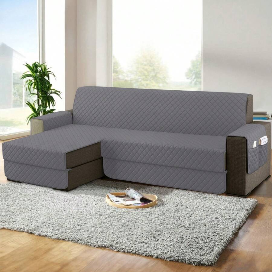 2/3/4 Seater L-Shaped Sofa Cover (1 Piece), Waterproof And Scratch Resistant, Suitable For Home And Office Use, Ideal For Families With Pets, Easy To Clean. - 淺灰色 - 查看 1