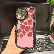 Funda para teléfono 1 pieza Un fondo rosa lleno de manzanas rojas Funda para teléfono S X/11/12/13/14/15/16 Pro | Funda para teléfono Wave | Presentar tanto a niñas como a hombres | Elaborado con - transparente - Ver 3