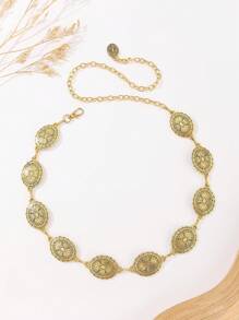 Silver & Gold Hollow Bohemian Style Waist Chain, Adjustable Metal Waist Belt For Women, Fashion Party Wear Summer, School