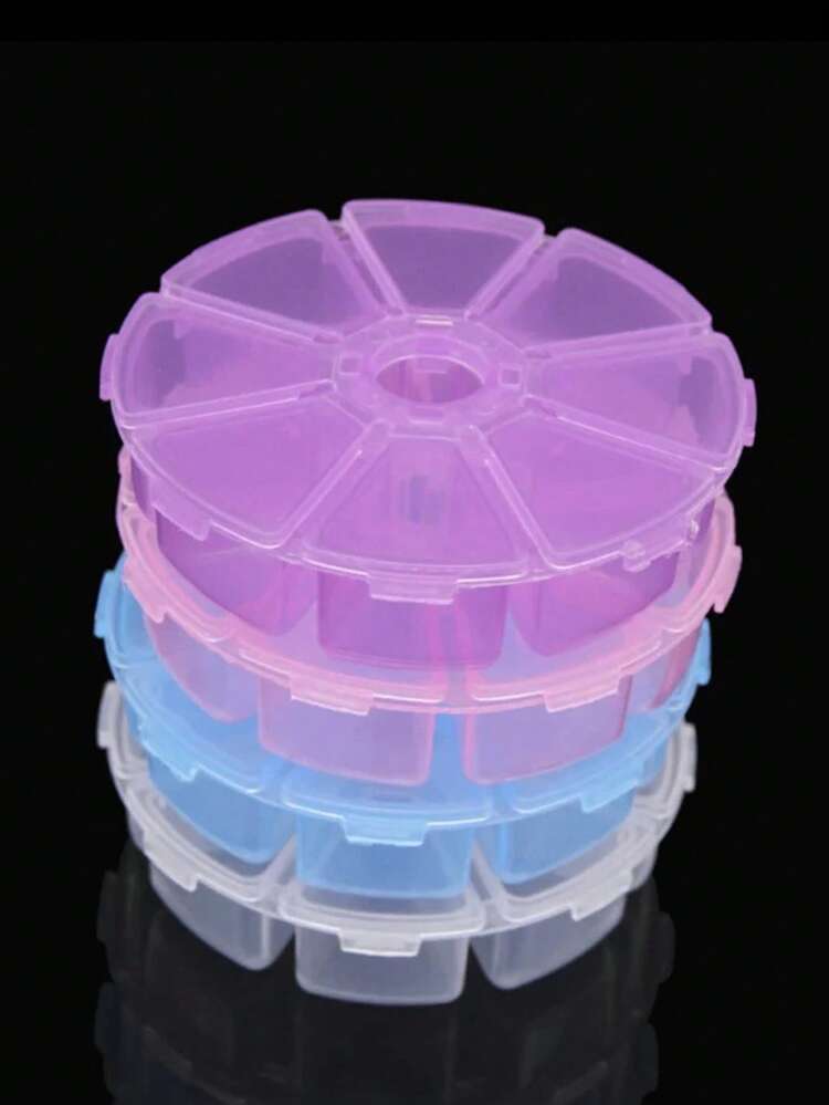 Organizador de joyas redondo de 8 compartimientos, caja de plástico transparente para almacenamiento de gemas, cuentas y artesanía de joyería, selección de multicolor - Multicolor - Añade 3