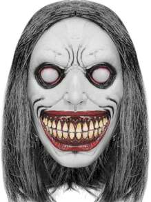 Maschera spaventosa di Ognissanti, maschera da demone sorridente, maschera da esorcista realistica e inquietante con capelli, costume da malvagio, accessorio per feste e cosplay per adulti, costumi e accessori per Ognissanti.