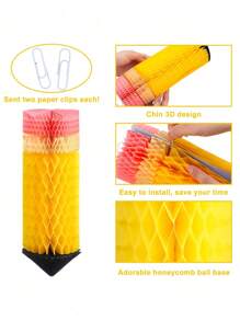 6件蜂窝苹果铅笔中心装饰，适用于返校、派对和教室天花板装饰。无需电力，轻巧无羽毛